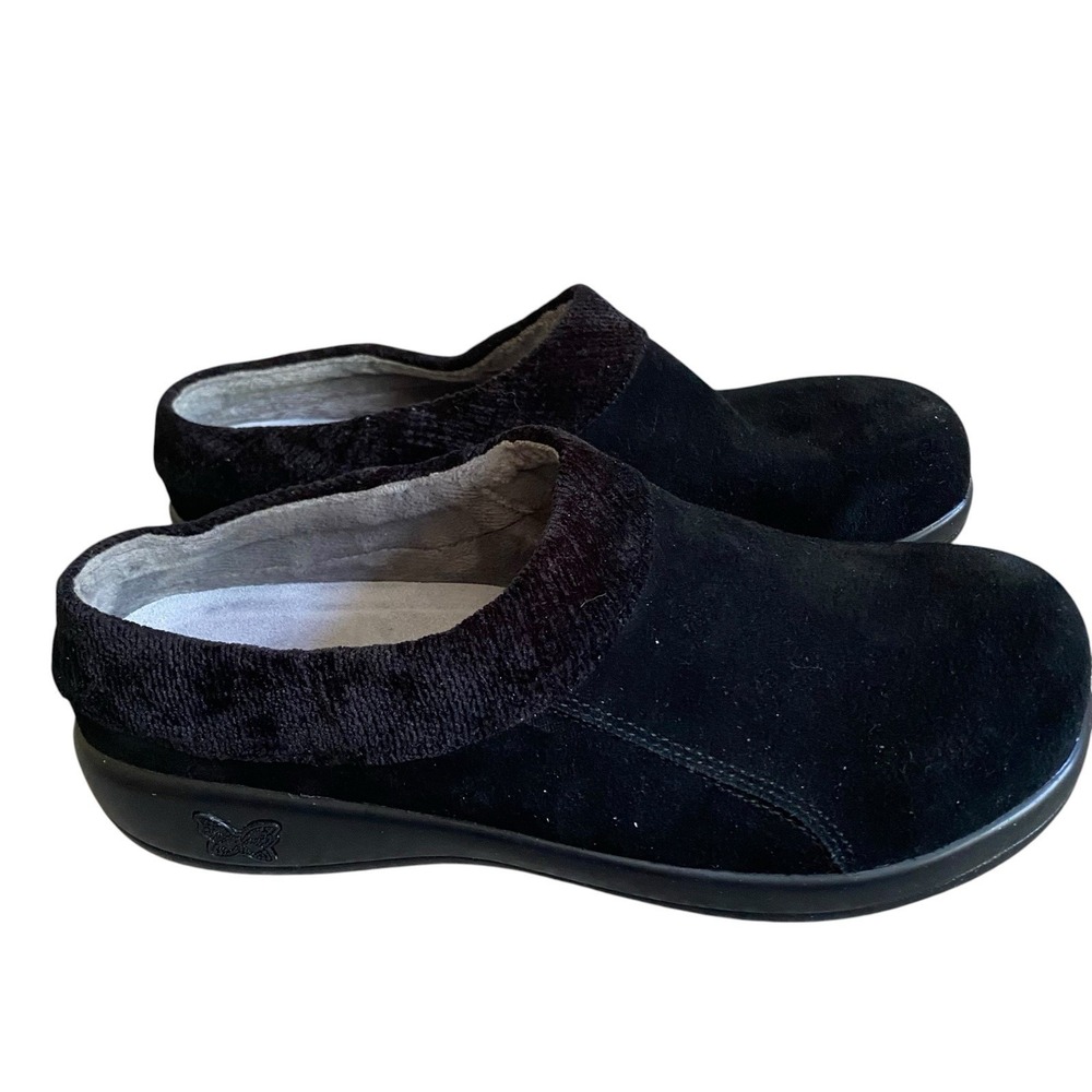 Alegria Kiah Clogs Size 9.5-10 EU 40 Black Suede Plush Sweater Collar Comfort